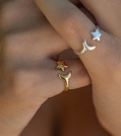 MOON AND STAR ADJUSTABLE RING GOLD