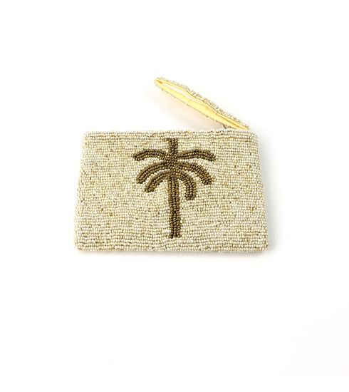 PALM TREE BEADED POUCH BEIGE