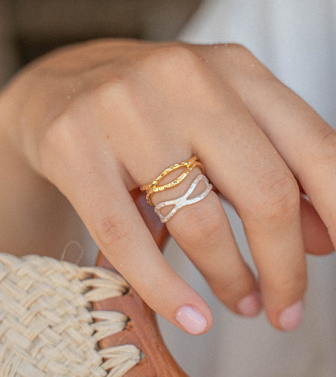 Layered Deep Wave Ring Silver