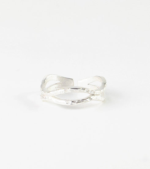 Layered Deep Wave Ring Silver
