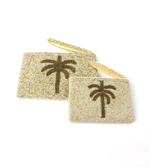 PALM TREE BEADED POUCH BEIGE