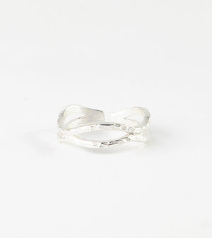 Layered Deep Wave Ring Silver