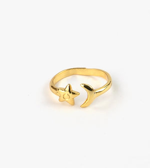 MOON AND STAR ADJUSTABLE RING GOLD