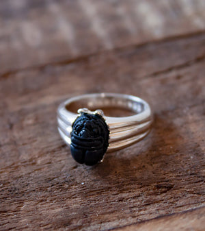 Black scarab pinky ring silver